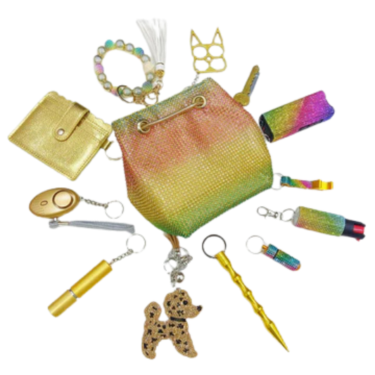 Student safety keychain set with personal alarm for campus use