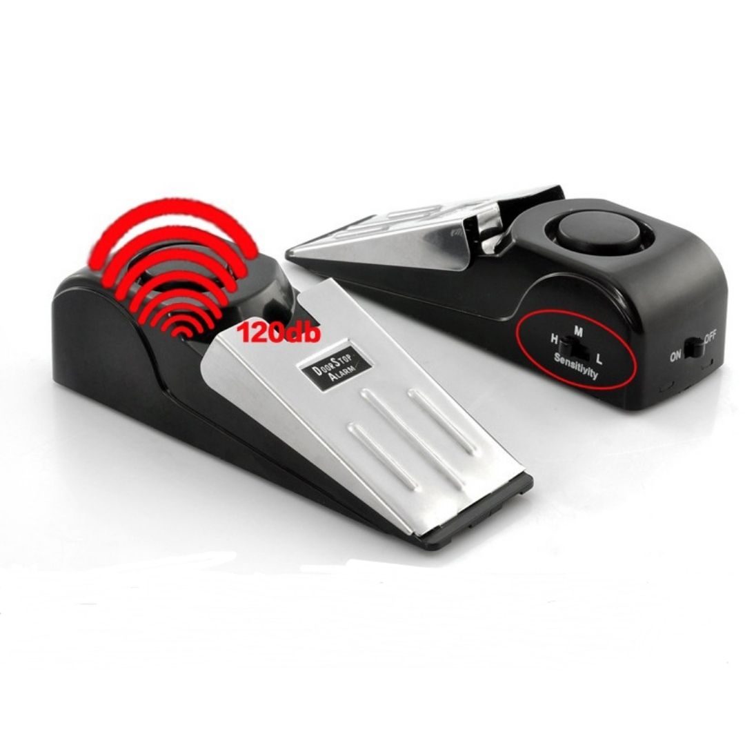 Portable travel safety door alarm with 120dB alert for hotels, apartments, dorms, and home security.