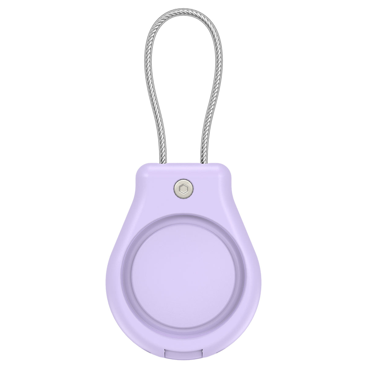 Apple AirTag protective cover with necklace for everyday carry in purple