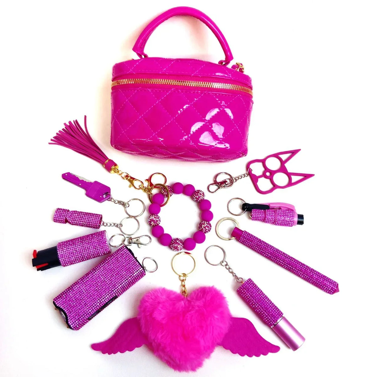 personal safety keychain set in pink color for everyday use