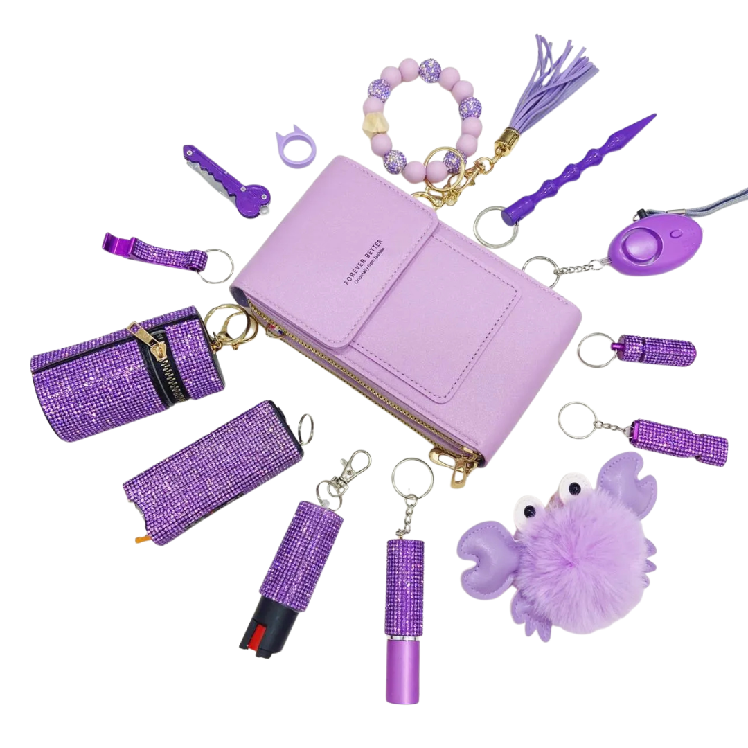 personal safety keychain set for women in purple color