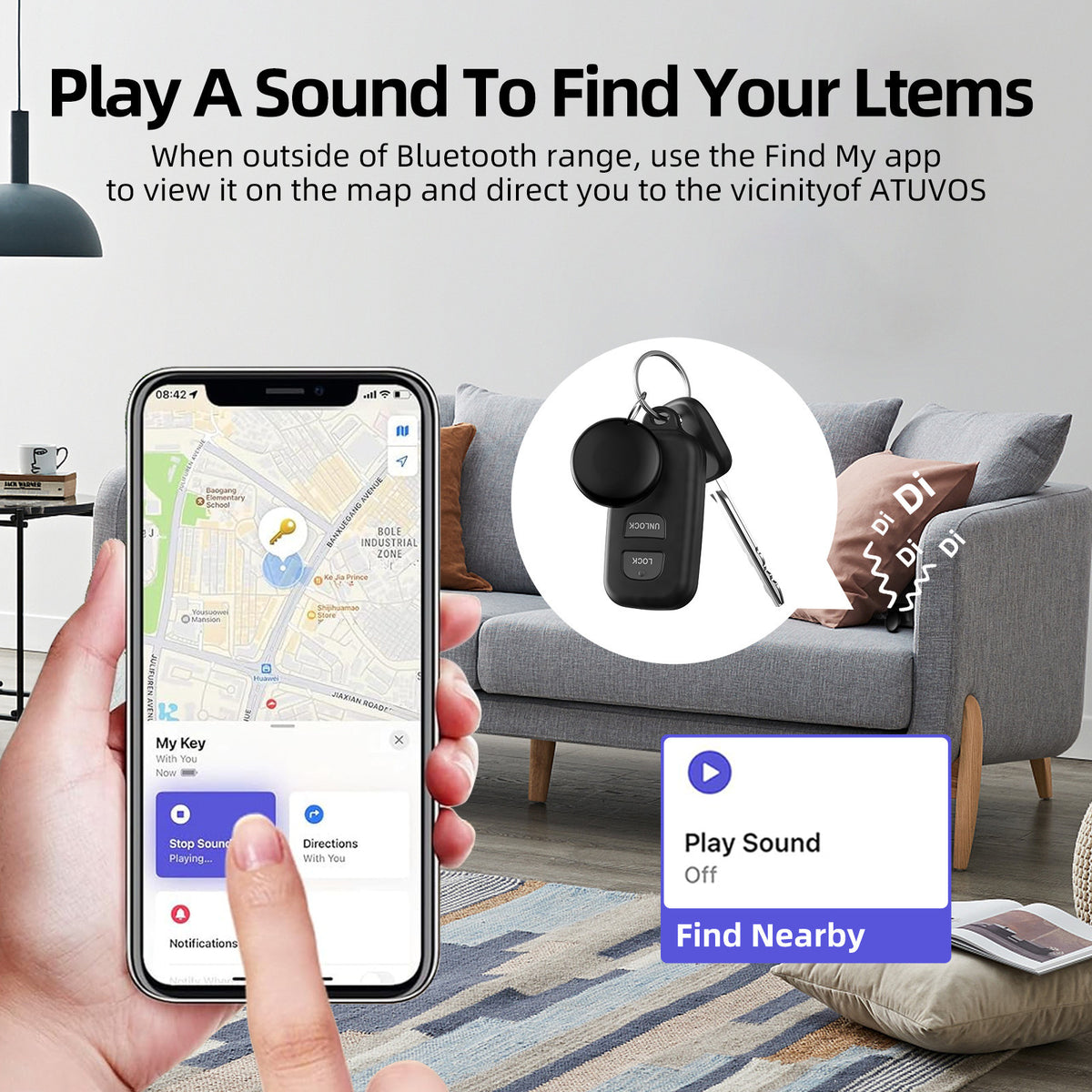Portable GPS tracker keychain device for tracking lost items